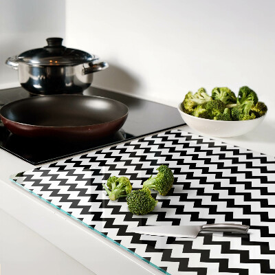 Schneidebrett Glas mit Zickzackmuster in Schwarz und Weiß