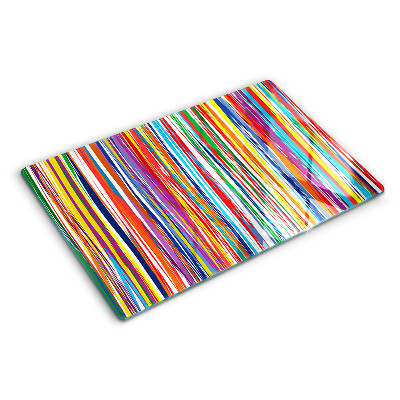 Glas-Schneidebrett mit bunten Streifen in verschiedenen Farbtönen