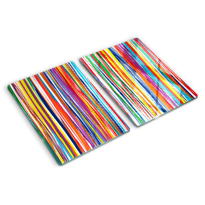 Glas-Schneidebrett mit bunten Streifen in verschiedenen Farbtönen