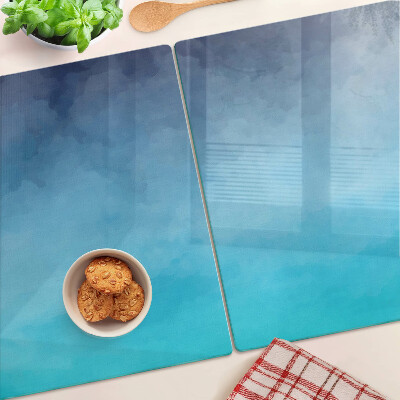 Glas Schneidebrett mit transparentem Nebelmuster in Blautönen