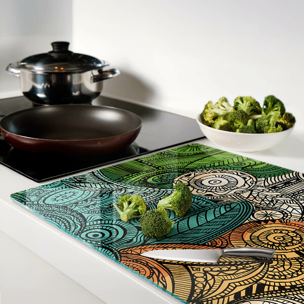 Schneidebrett glas Mandala-Motiv mit farbenfrohen Mustern