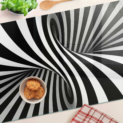 Schneidebrett glas Spiralmuster in Schwarzweiß