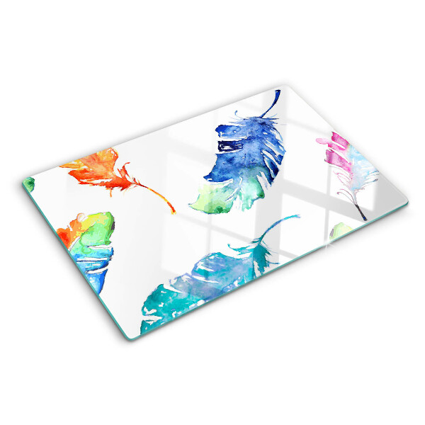 Schneidebrett mit Federn in Aquarelloptik