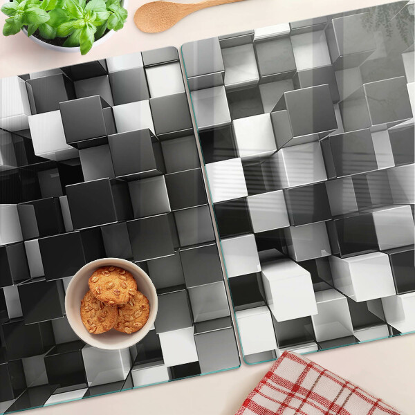 Glas-Schneidebrett mit Schachbrettmuster in Schwarz- und Weißtönen