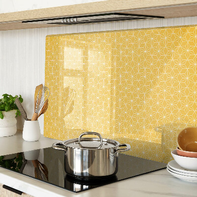 Schneidebrett Glas mit dem Motiv Blume des Lebens auf gelbem Hintergrund