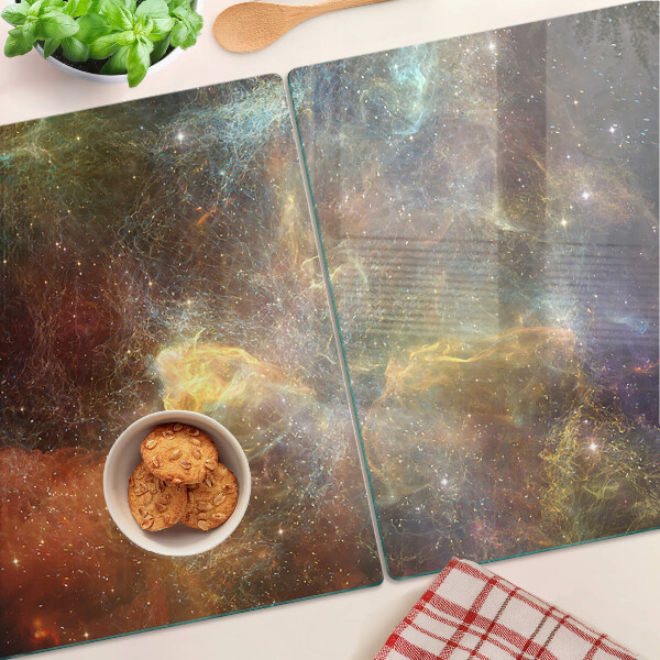 Schneidebrett Glas mit einem Motiv einer kosmischen Galaxielandschaft
