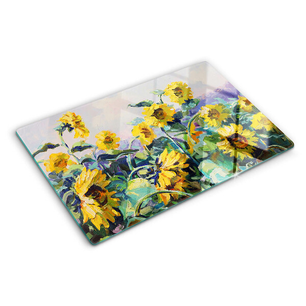 Schneidebrett Sonnenblumen im Garten