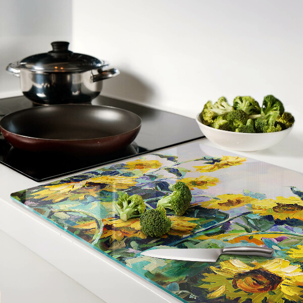 Schneidebrett Sonnenblumen im Garten