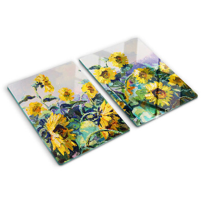 Schneidebrett Sonnenblumen im Garten