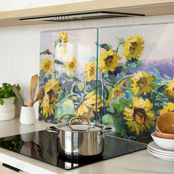 Schneidebrett mit Motiv Sonnenblumen im Garten