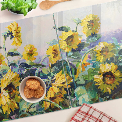 Schneidebrett mit Motiv Sonnenblumen im Garten
