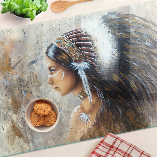 Glas schneidebrett Indianerin mit Federkopfschmuck