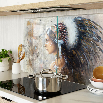 Glas schneidebrett Indianerin mit Federkopfschmuck