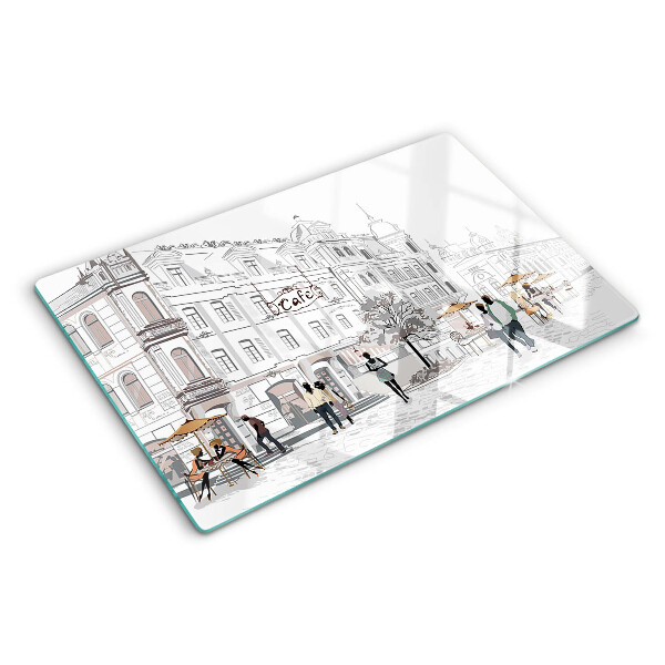 Glas schneidebrett Café-Szenerie in der Stadt