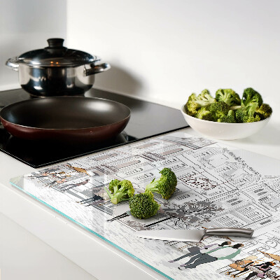 Glas-Schneidebrett mit Cafészenerie aus der Stadt