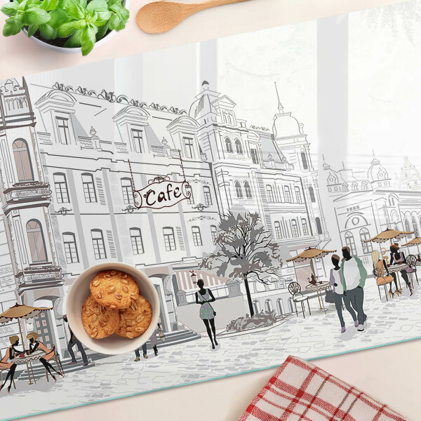 Glas schneidebrett Café-Szenerie in der Stadt