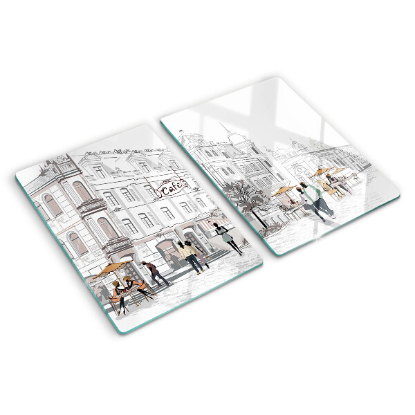 Glas schneidebrett Café-Szenerie in der Stadt