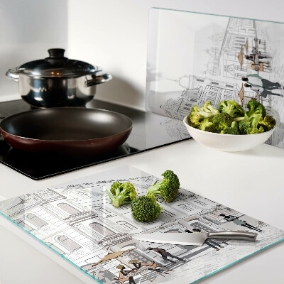 Glas schneidebrett Café-Szenerie in der Stadt