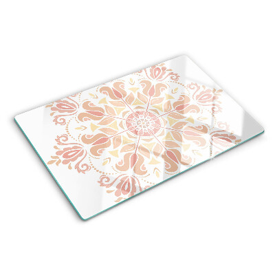 Schneidebrett Glas mit Mandala-Motiv in Rosatönen