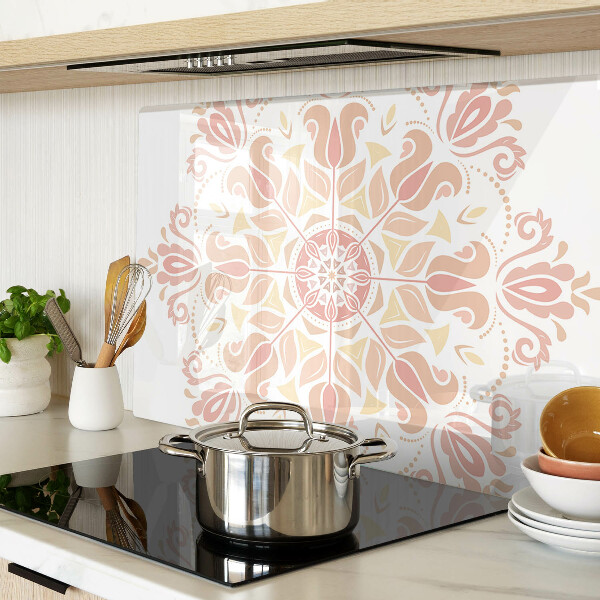 Schneidebrett Glas mit Mandala-Motiv in Rosatönen