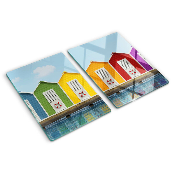Glas Schneidebrett mit Motiv bunter Küstenhäuser