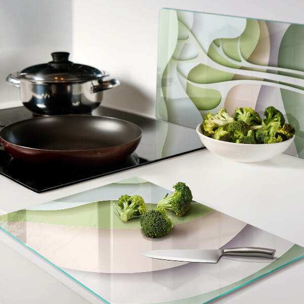 Schneidebrett Glas mit abstraktem Wellenmuster in Pastellfarben