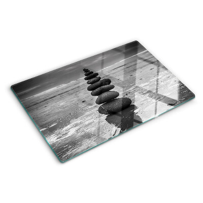 Glas Schneidebrett mit schwarzem und weißem Strandsteinmuster