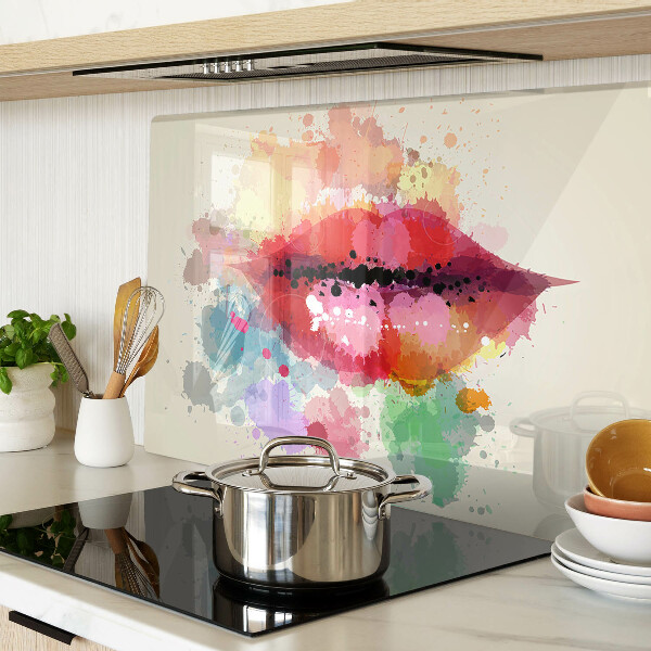 Schneidebrett Glas mit Motiv „Lippen in bunten Flecken“
