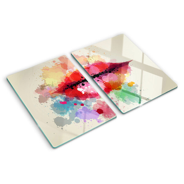 Schneidebrett Glas mit Motiv „Lippen in bunten Flecken“