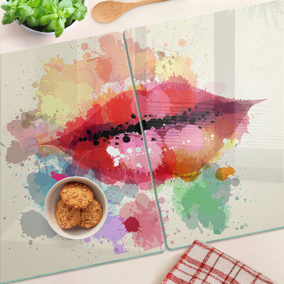 Schneidebrett glas Lippen in bunten Flecken