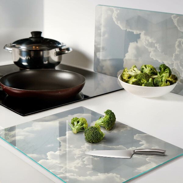 Schneidebrett Glas mit Motiv „Wolken am Himmel“
