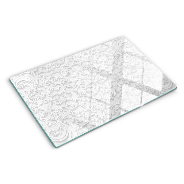 Schneidebrett Glas mit Blumenmuster und wellenförmiger Kante