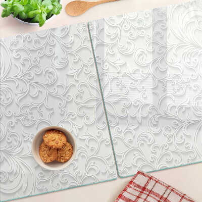 Schneidebrett Glas mit Blumenmuster und wellenförmiger Kante