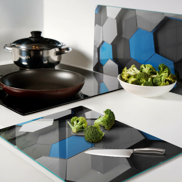 Glas Schneidebrett mit sechseckigem Muster in blaugrauen Farbtönen