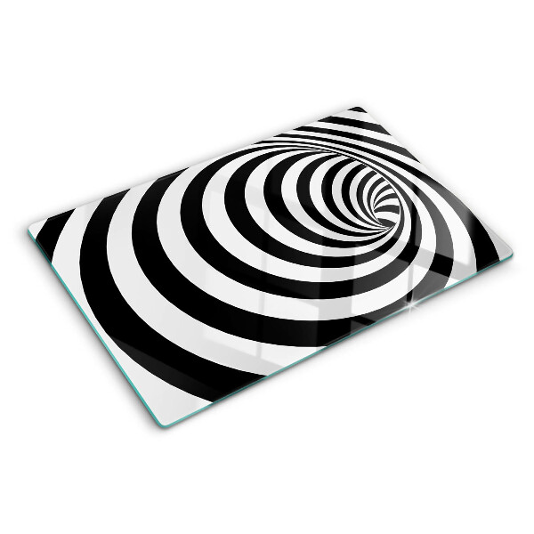 Schneidebrett Glas mit schwarz-weißem Spiralmotiv