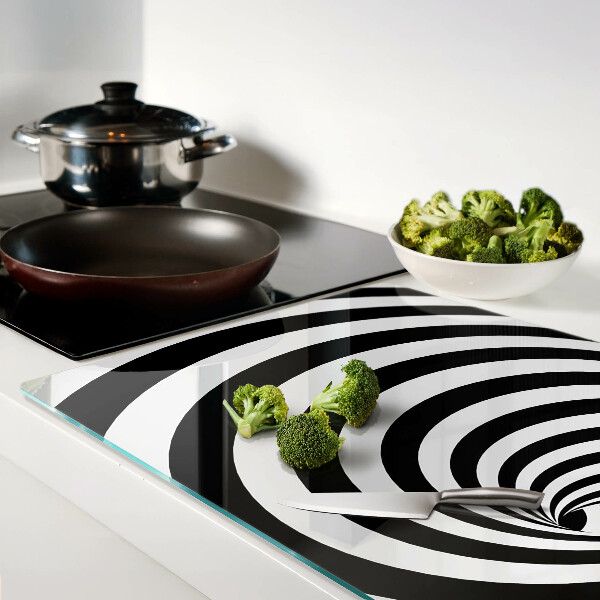 Schneidebrett Glas mit schwarz-weißem Spiralmotiv