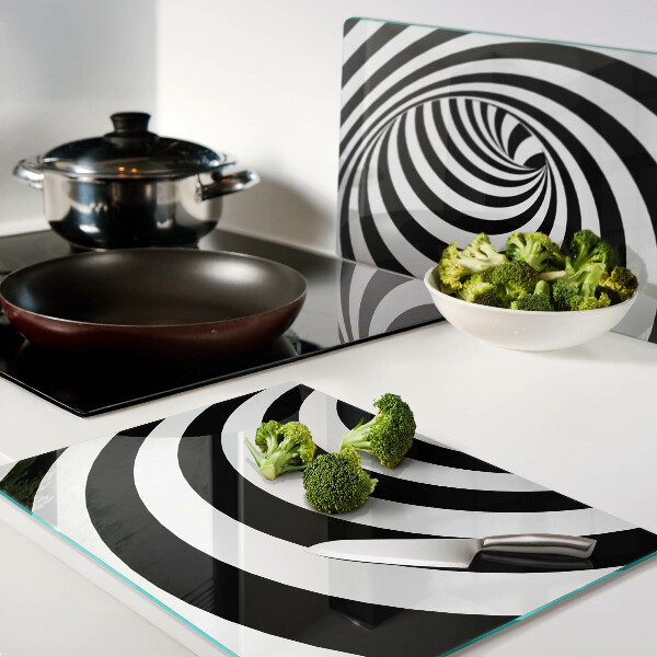 Schneidebrett Glas mit schwarz-weißem Spiralmotiv