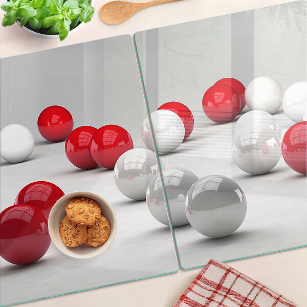 Schneidebrett glas Rote und weiße Bälle