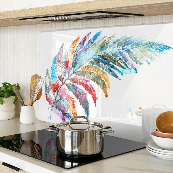 Schneidebrett Glas mit Design aus Farnblättern in Regenbogenfarben