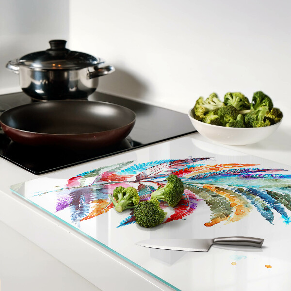 Schneidebrett glas Farnblätter in Regenbogenfarben