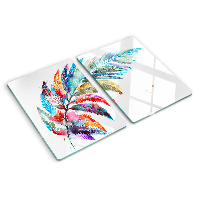 Schneidebrett Glas mit Design aus Farnblättern in Regenbogenfarben