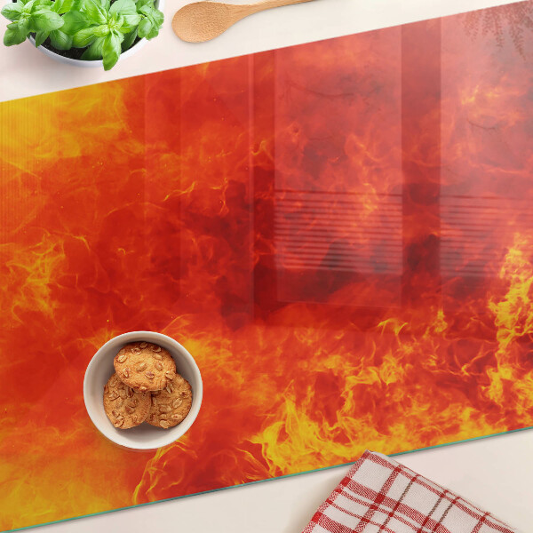 Glas-Schneidebrett mit Motiv ‚Feuer und Flammen‘