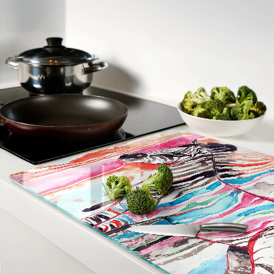 Schneidebrett aus Glas mit Zebramotiv in bunten Streifen