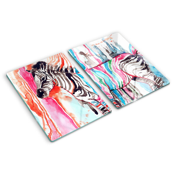 Schneidebrett aus Glas mit Zebramotiv in bunten Streifen