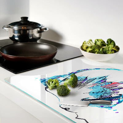 Schneidebrett Kopfhörer mit Stadtpanorama