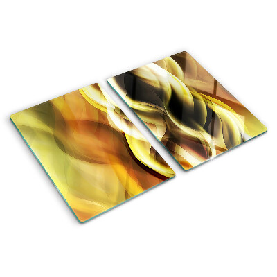 Schneidebrett Glas mit abstrakten Wellen in Goldtönen