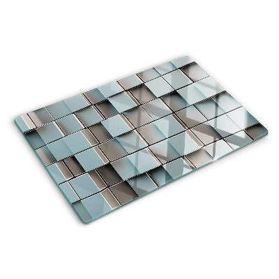 Schneidebrett mit Motiv aus geometrischen Fliesen in Blautönen