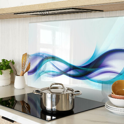 Schneidebrett Glas mit Wellenmotiven in Blau- und Türkistönen