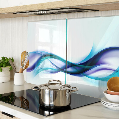 Schneidebrett Glas mit Wellenmotiven in Blau- und Türkistönen