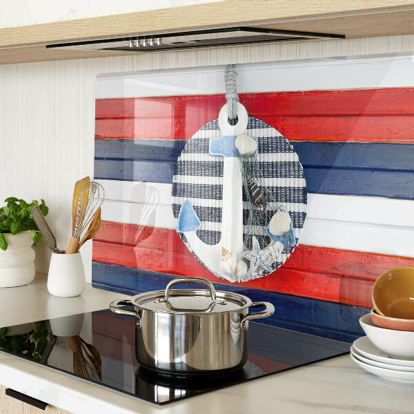 Glas schneidebrett Anker vor dem gestreiften Hintergrund